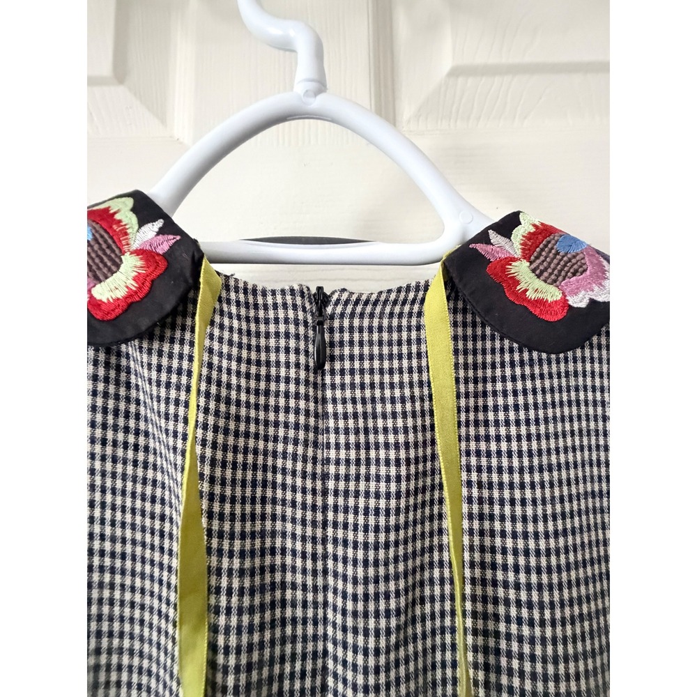 Zara Trafaluc Gingham Embroidered Floral Collar Babydoll Mini Dress Small NWT - Picture 6 of 8